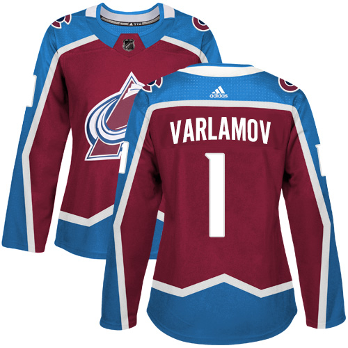 Adidas Colorado Avalanche #1 Semyon Varlamov Burgundy Home Authentic Women Stitched NHL Jersey
